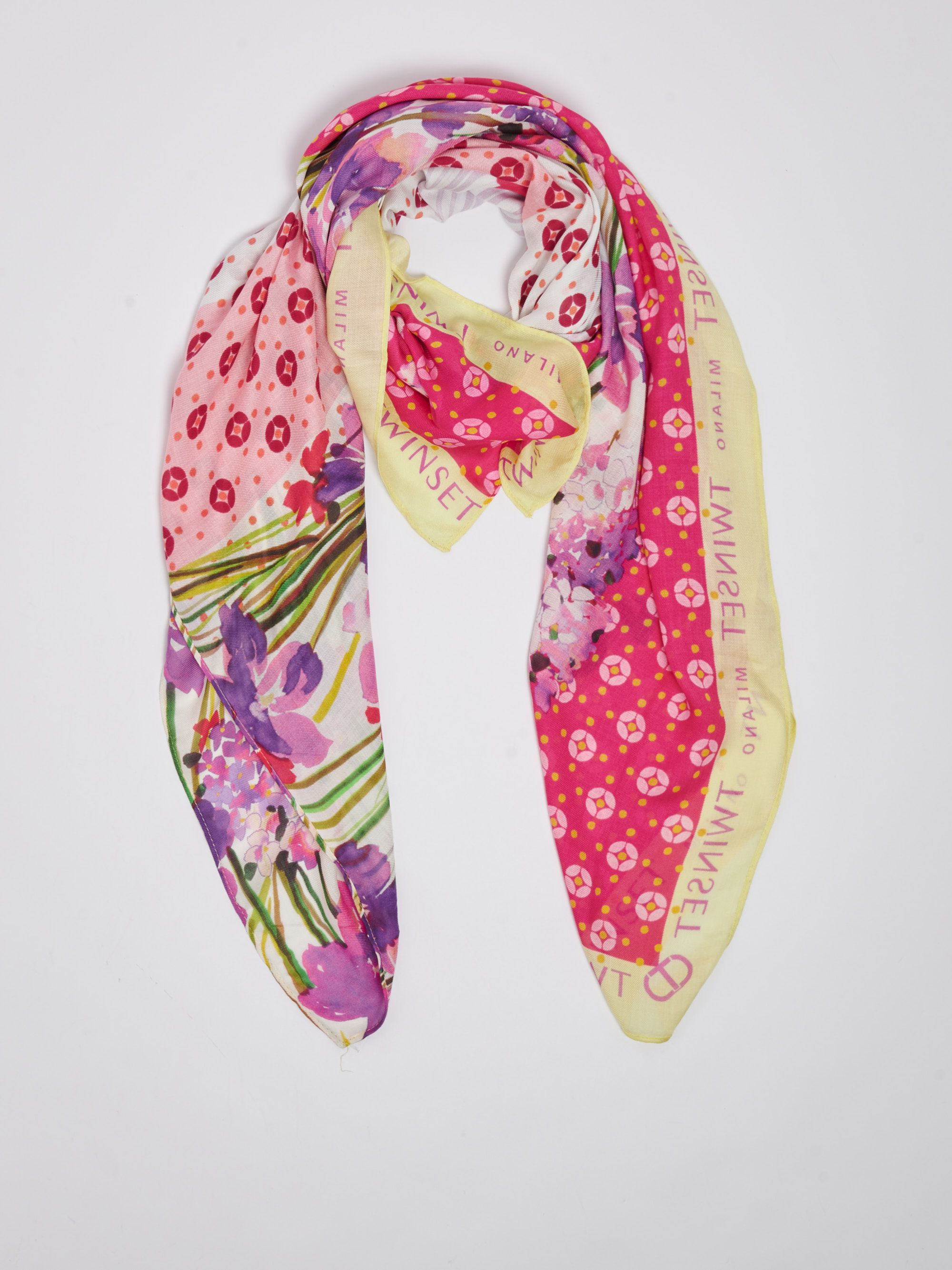 Twinset modal keffiyeh with polka dot and flower print for