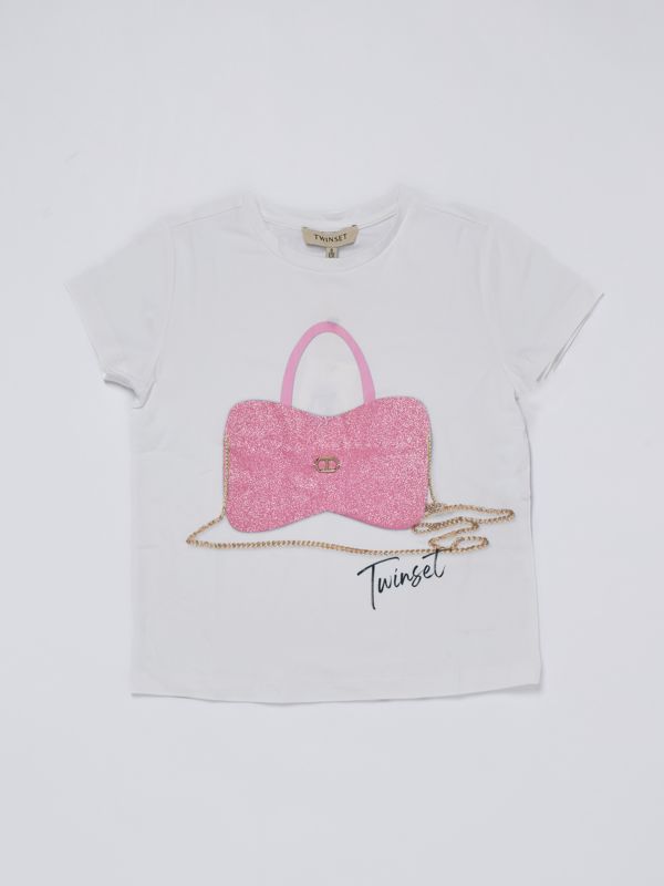 Twinset girl's T-shirt with glitter print 241gj2241 White