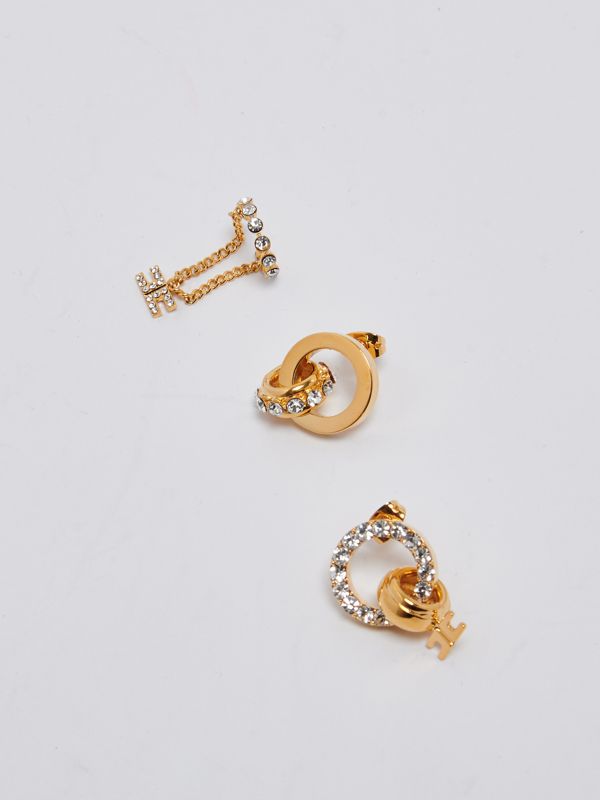 Elisabetta Franchi metal earrings trio with rhinestones for