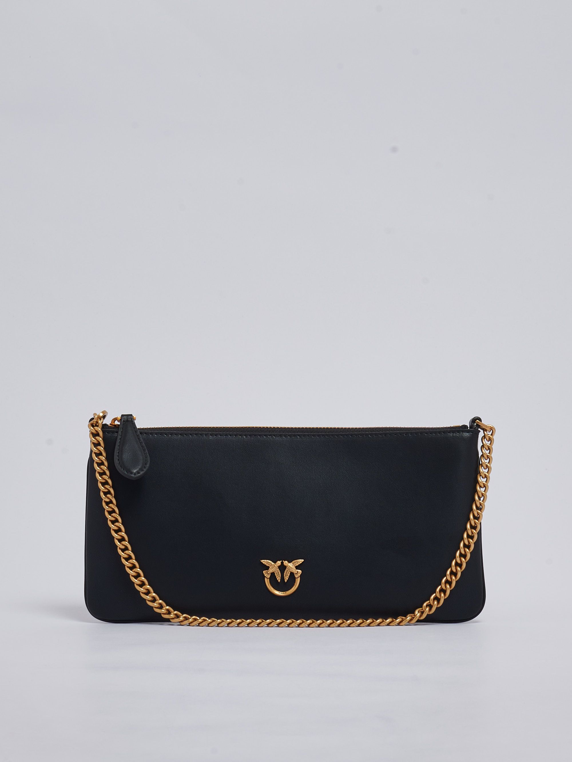 Pinko Damen Flache Leder Clutch Tasche Schwarz Caposerio
