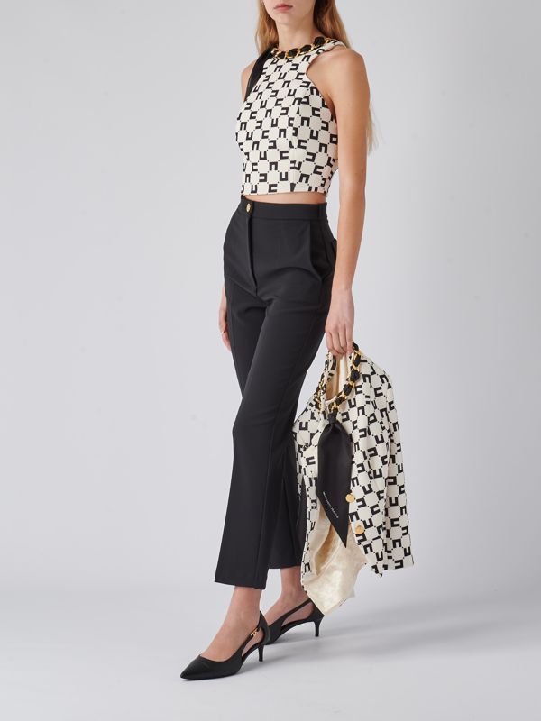 ELISABETTA FRANCHI ストレッチクレープ ペプラムジャケット 黒 エリザベッタ フランキ】ジャケット ストレッチ クレープ