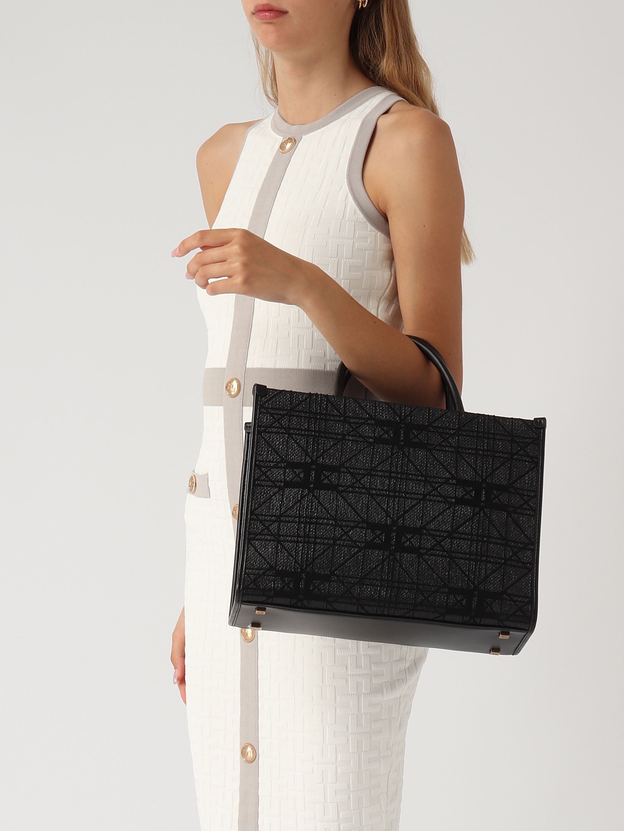 トートバッグ Elisabetta Franchi Black Tote Rafia Bag Elisabetta Franchi women's raffia tote bag bs27a42e2 Black
