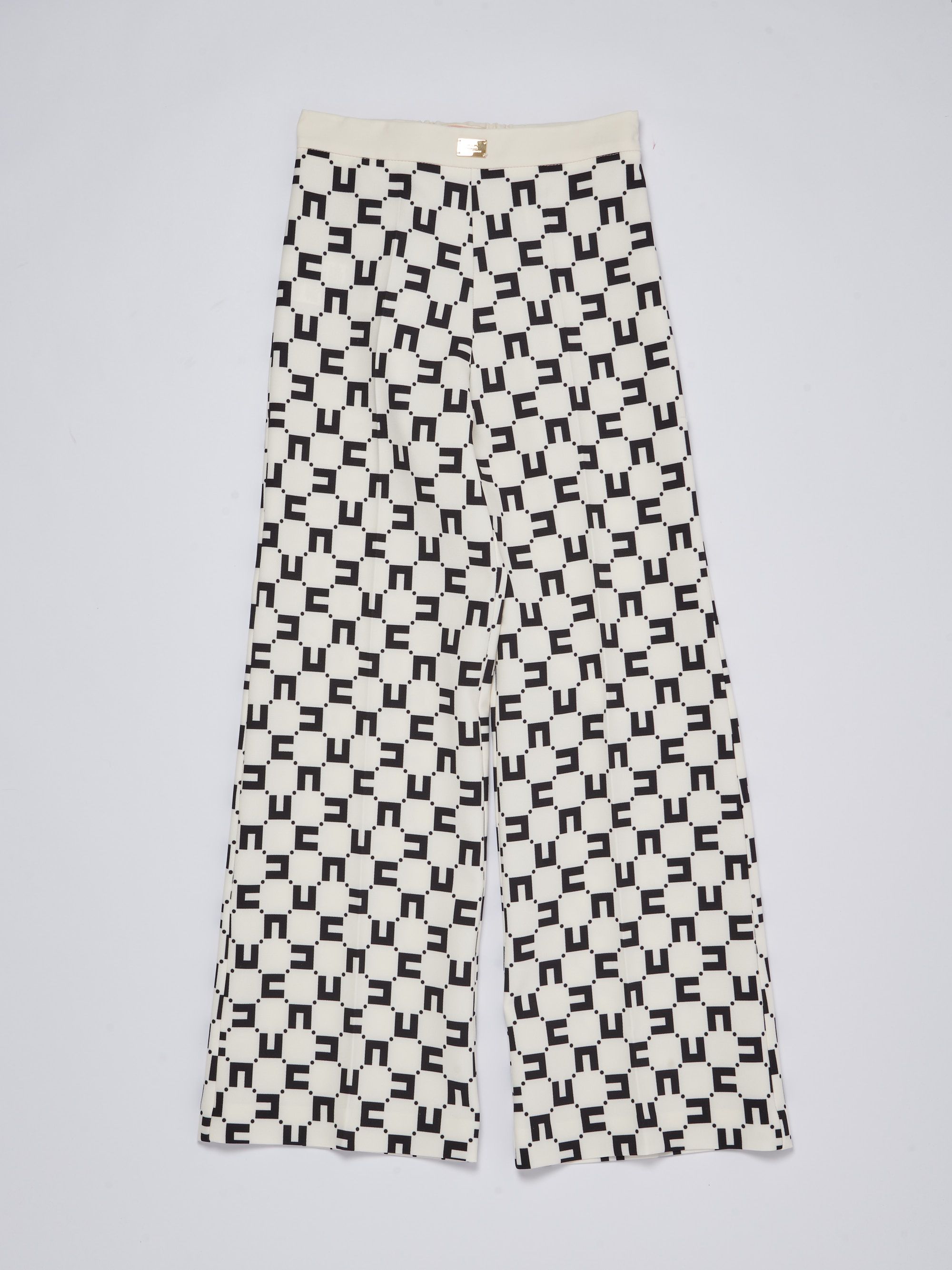 【25-26AW】ELISABETTA FRANCHI タキシード パラッツォパンツ3色 PA08251E2 Elisabetta Franchi Palazzo Pants In Crêpe With