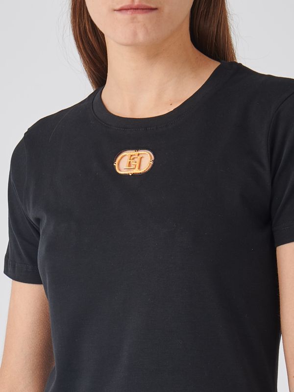 Elisabetta Franchi cotton jersey T-shirt with logo plaque for women