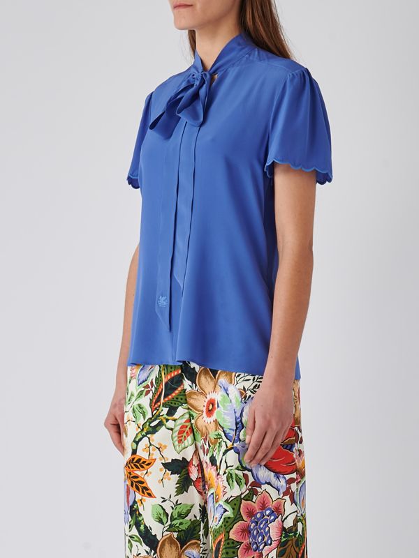 Bluerea ブルエラ　Silky jacquard blouse Silk-Blend Jacquard Blouse - Pale Blue - & Other Stories