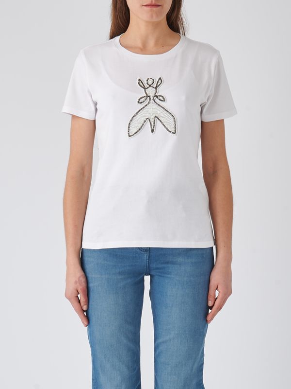 1. T-shirt Patrizia Pepe pour femme en coton avec perles Blanc Patrizia Pepe