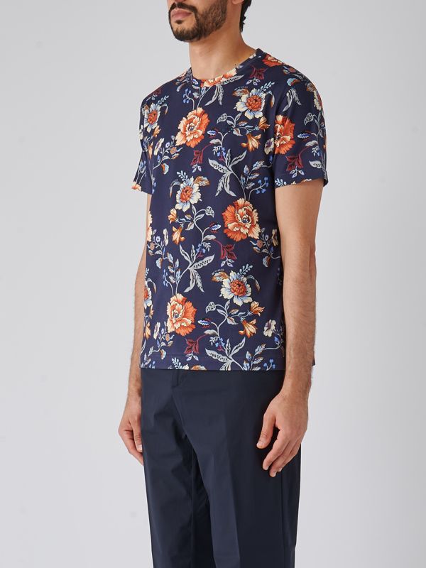 Etro men's crew-neck cotton T-shirt with floral pattern