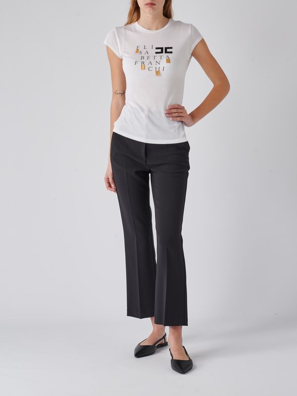 【★完売必至★】ELISABETTA FRANCHI ☆ レース Tシャツ Elisabetta Franchi women's ribbed knit top tk97s41e2 Butter
