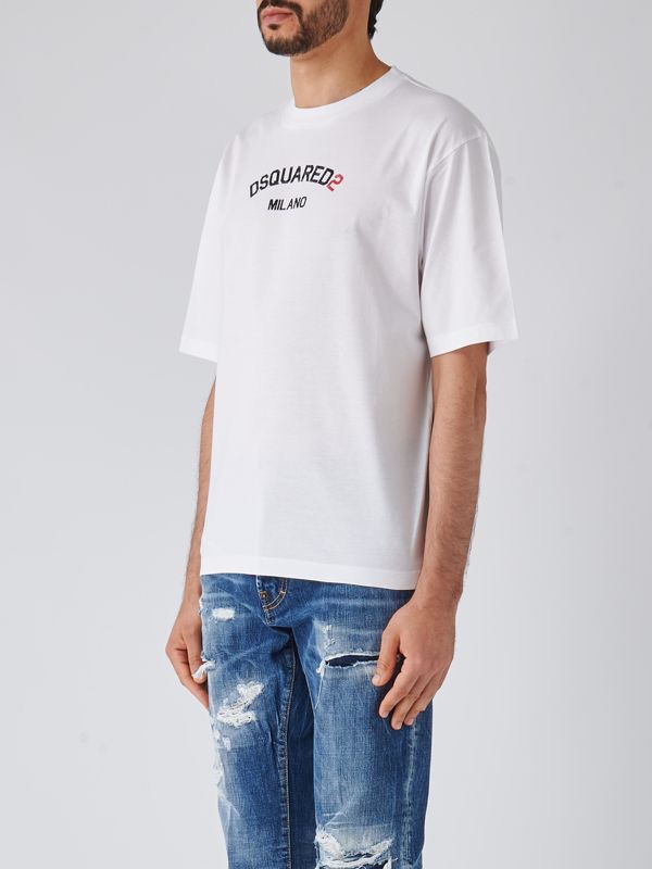 Tシャツ・カットソー DSQUARED2 Men T-shirt White S74GD1224S23009 100 Dsquared2 men's oversized T-shirt with printed logo