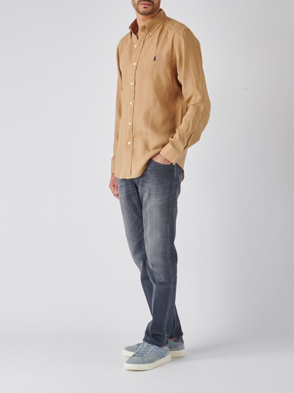 Tシャツ・カットソー Ralph Lauren SS24 Custom-Fit Linen Shirt (710794141 002) uomo-abbigliamento-camicie-