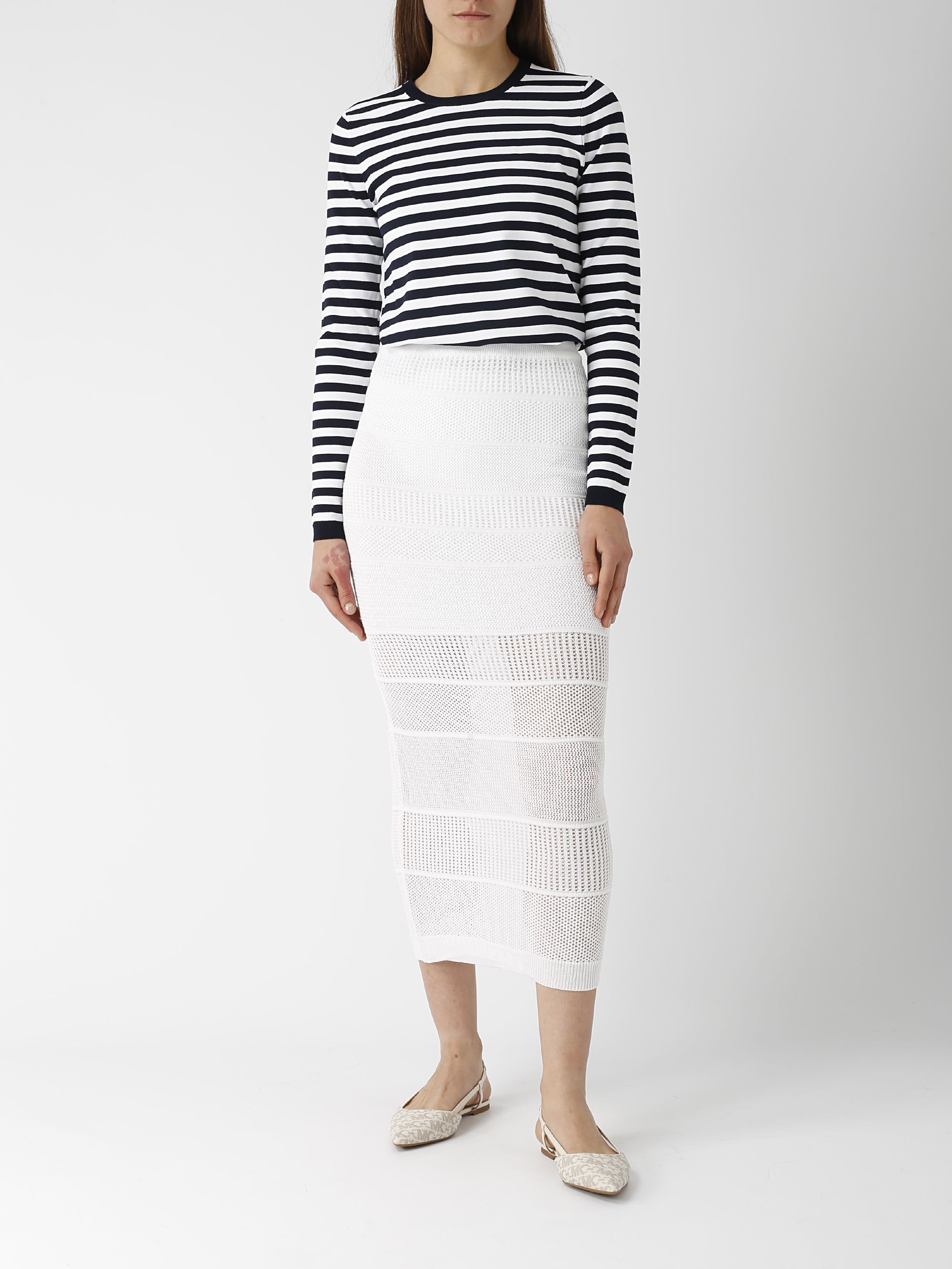 Michael Kors striped stretch knit sweater for women