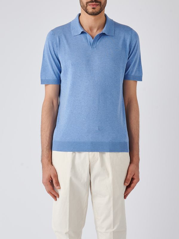 Gran Sasso men's silk polo shirt 4312923503 Azure