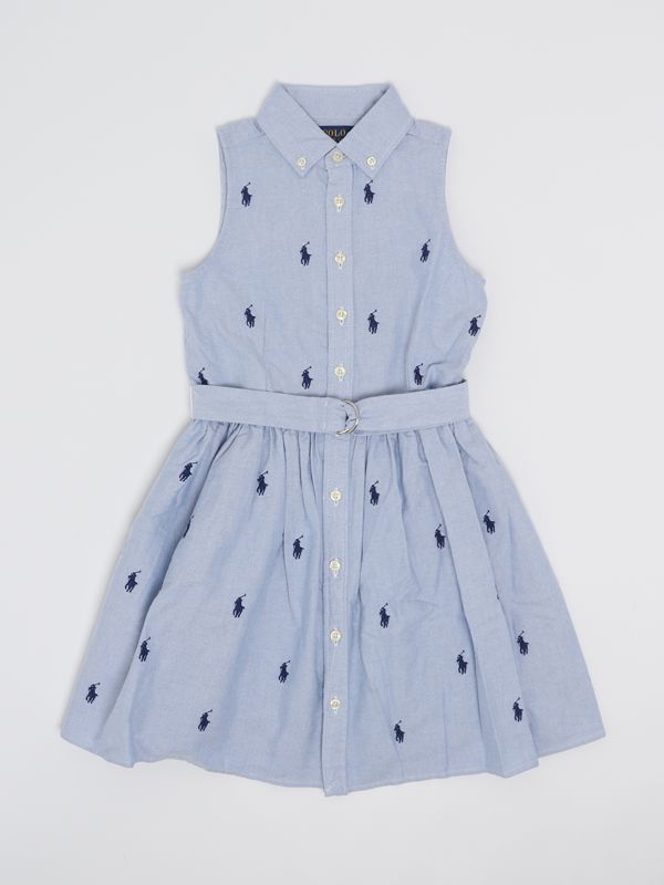 1. Robe en coton Polo Ralph Lauren pour fille avec logo sur tout le corps Denim Polo Ralph Lauren