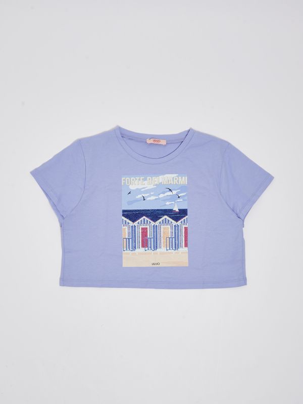 Liu Jo girl t-shirt in stretch cotton with rhinestones ga4226js923