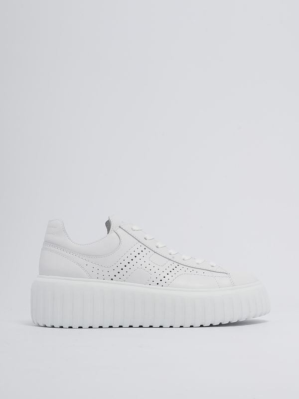 1. Sneakers Hogan H Stripes en cuir à H perforé pour femme Blanc Hogan