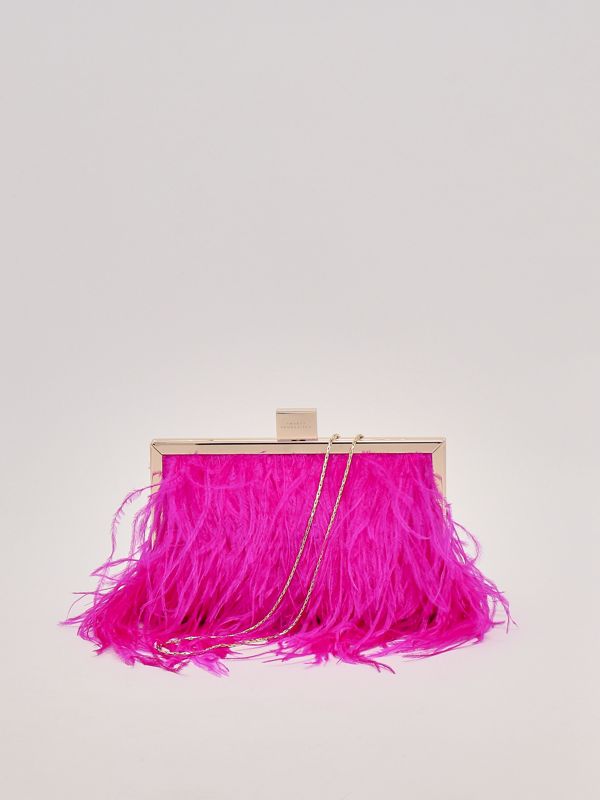 Pochette donna TwentyFourHaitch Core con piume lb2007 Fucsia