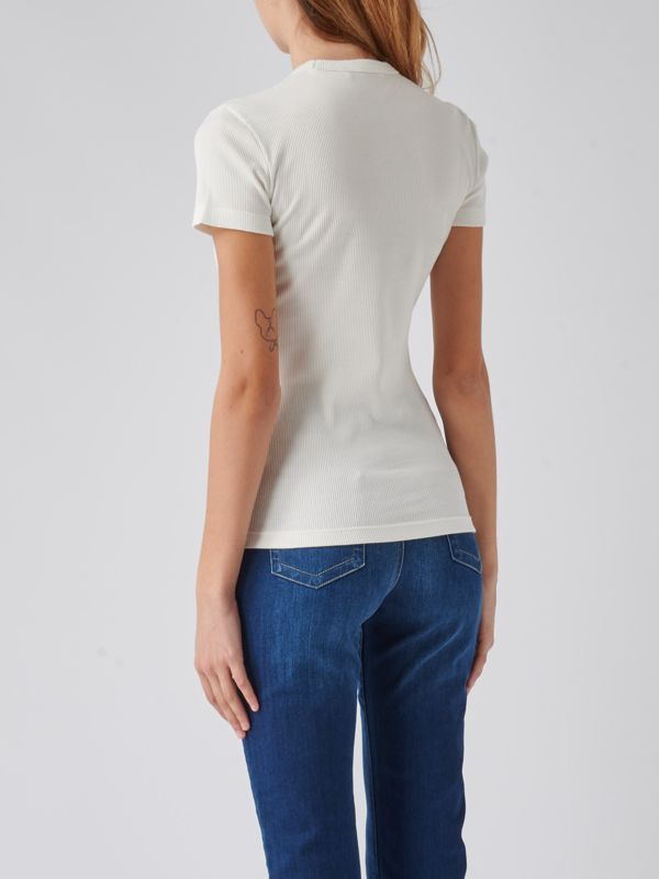 ★LACOSTE★ Women's Short Sleeve T-Shirt Off White TF677E-55 Women's Signature Print Cotton T-Shirt - T-Shirts & Tops