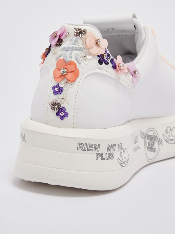 Premiata Belle 6709 leather sneakers with flowers for women