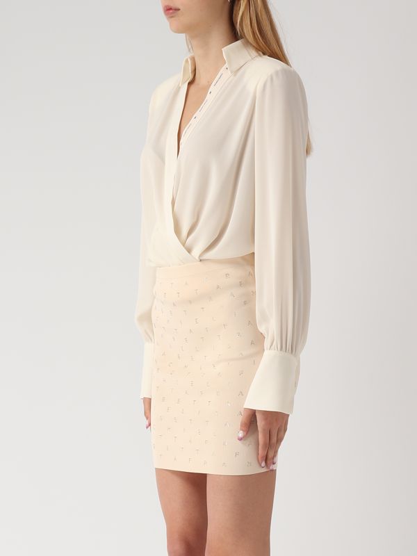 ELISABETTA FRANCHI●ジュエルピン付き ギャザー半袖Tシャツ Elisabetta Franchi Woman Shirt In Georgette with Jewel
