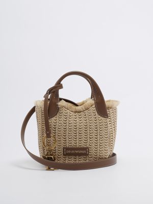 3. Sac mini Emporio Armani en paille tissé avec charme pour femme Naturel Emporio Armani