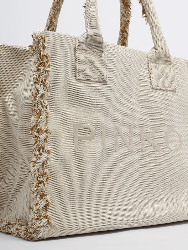 トートバッグ Pinko Beach Shopper In Recycled Canvas Beach shopper in salt-and-pepper recycled canvas PINKO