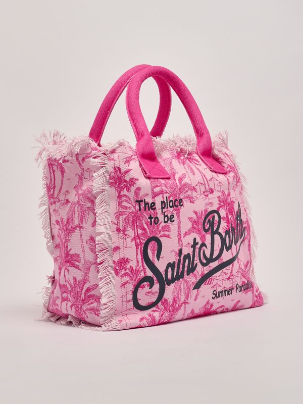 Borsa MC2 Saint Barth In Cotone Rosa - Logo Strass, Dimensioni 30x22x15cm - Foto 13