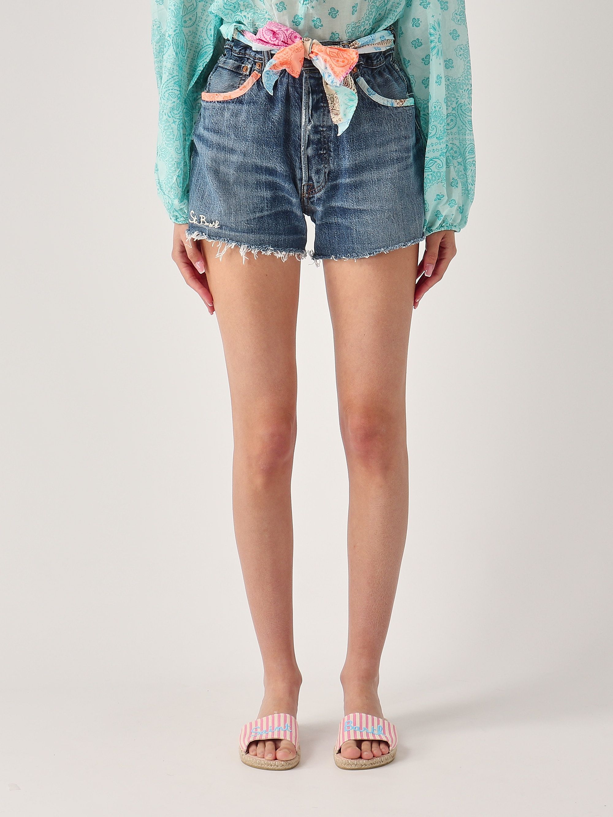 MC2 Saint Barth women's cotton shorts arz001 Blue Denim