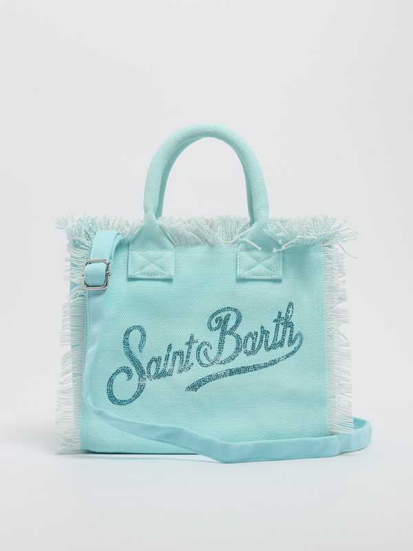 Borsa Colette azzurra in canvas con frange – MC2 Saint Barth Borsa Colette azzurra in canvas con frange – MC2 Saint Barth