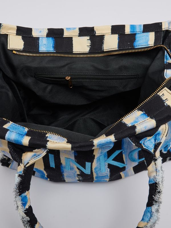 トートバッグ PINKO beach shopper in salt-and-pepper recycled canvas Pinko Beach Shopper Cotton-Canvas Tote Bag