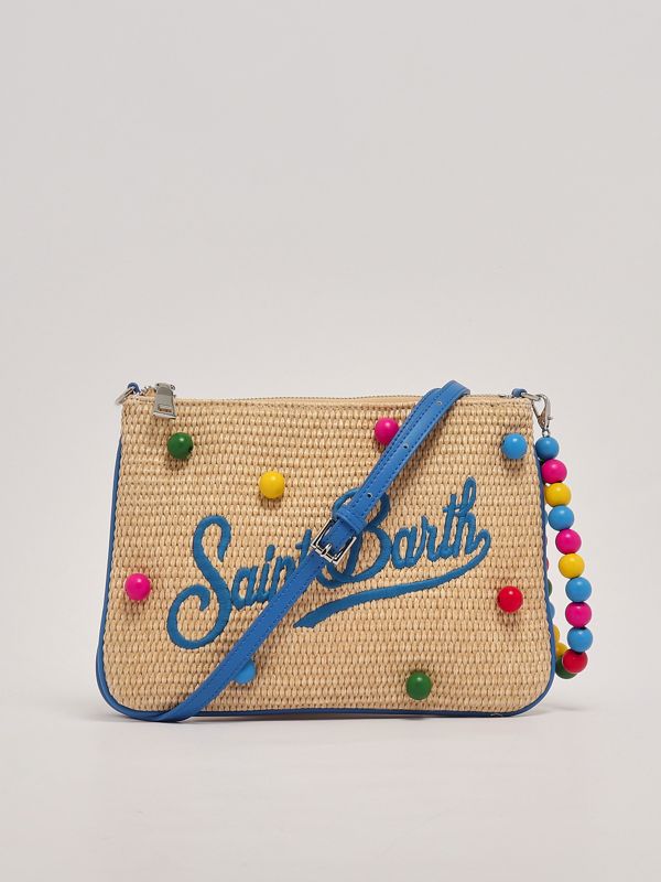 MC2 Saint Barth Parisienne straw clutch bag with wooden