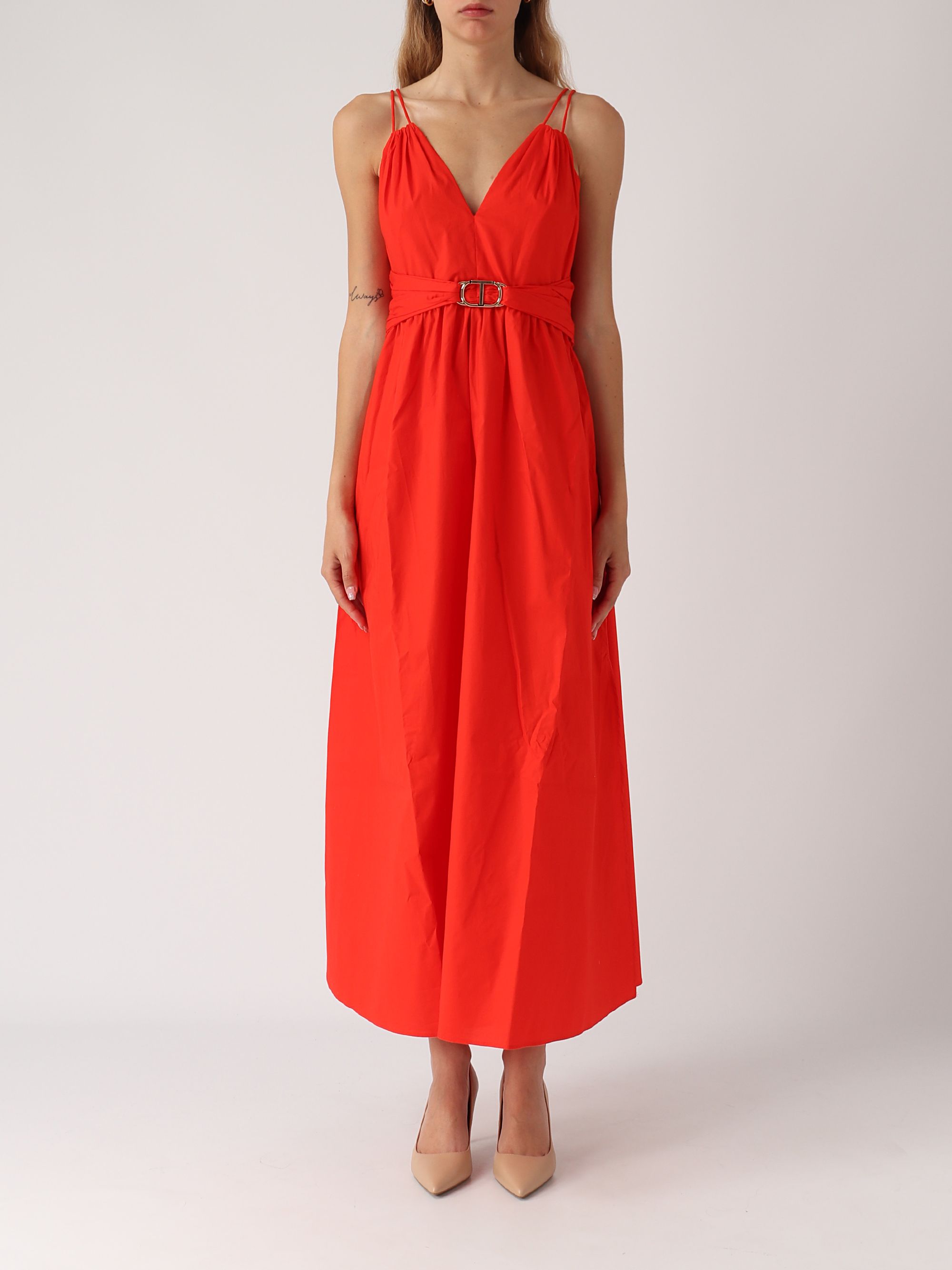 Twinset stretch cotton poplin dress with double band for