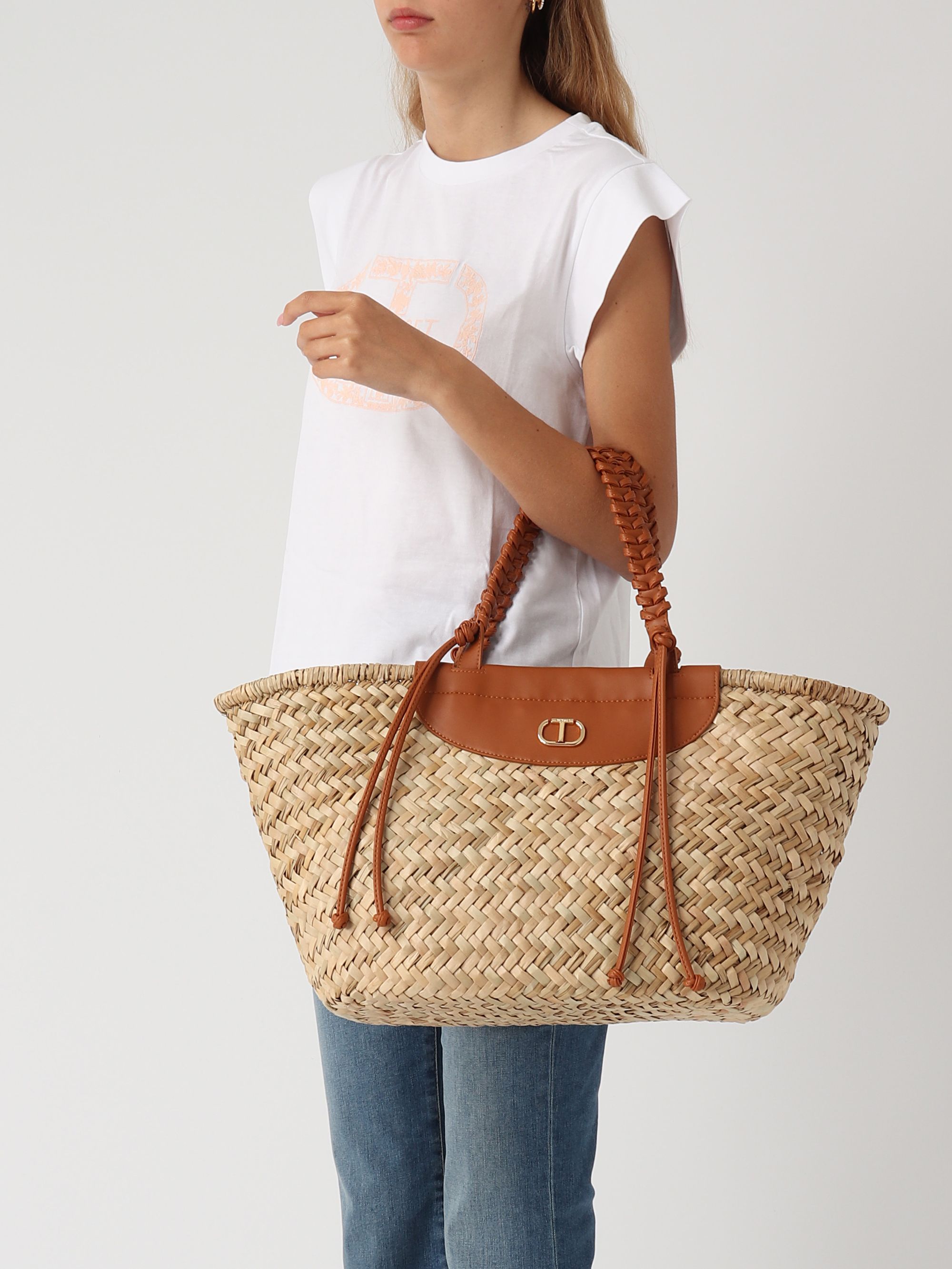 Twinset women's woven straw shopper bag 241td8180 Straw