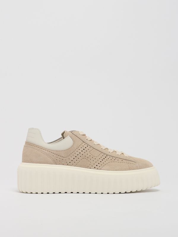 1. Hogan H Stripes perforated suede sneakers for women Sand Hogan