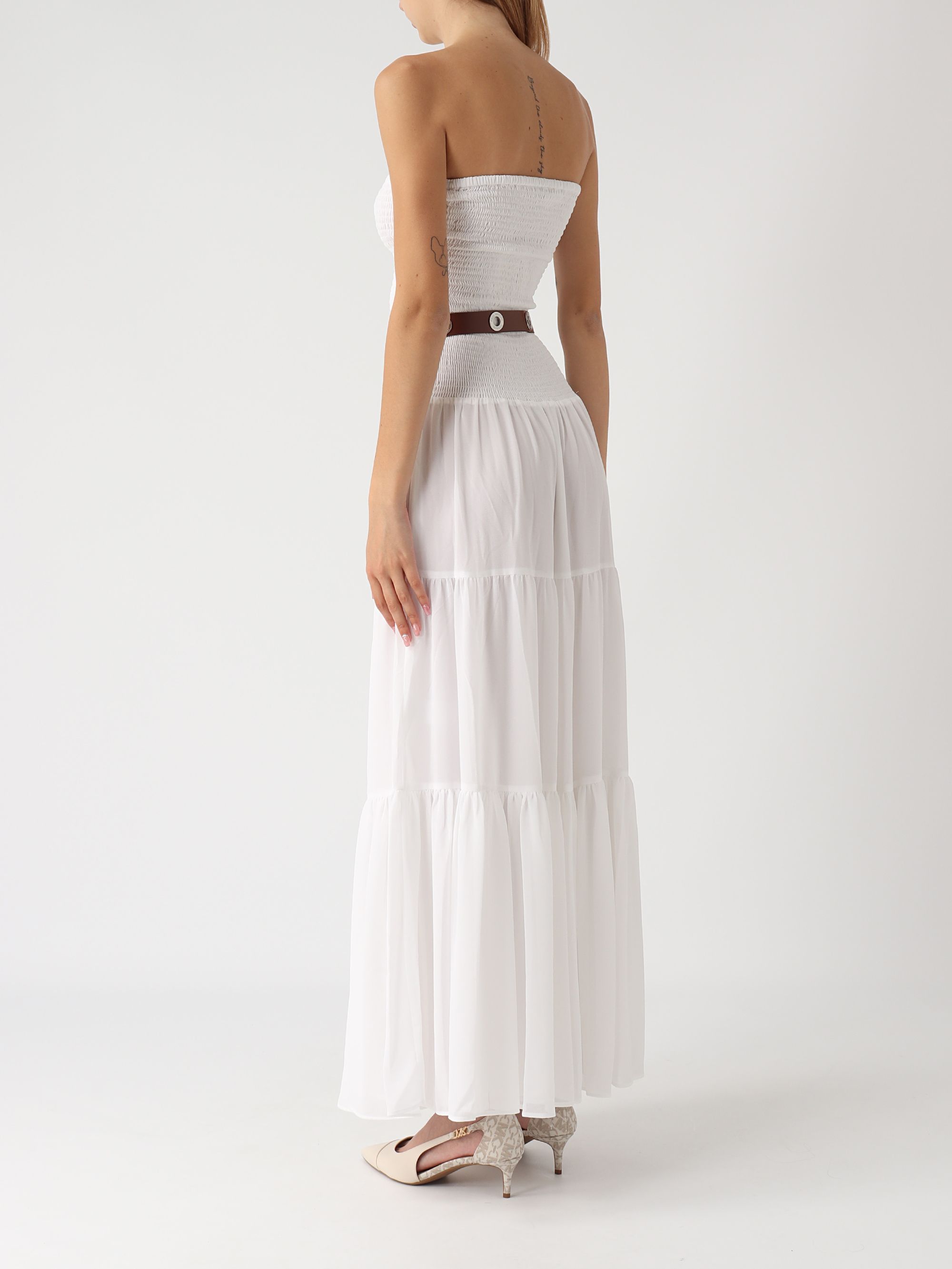 Michael Kors ruffled georgette dress for women ms4827d7r3 White |  Caposerio.com