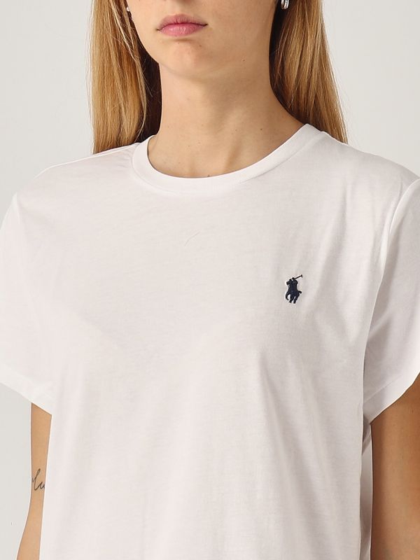 Tシャツ・カットソー POLO RALPH LAUREN Woman T-Shirt White 211965107 001 White cotton Т-shirt with logo embroidery brand POLO RALPH