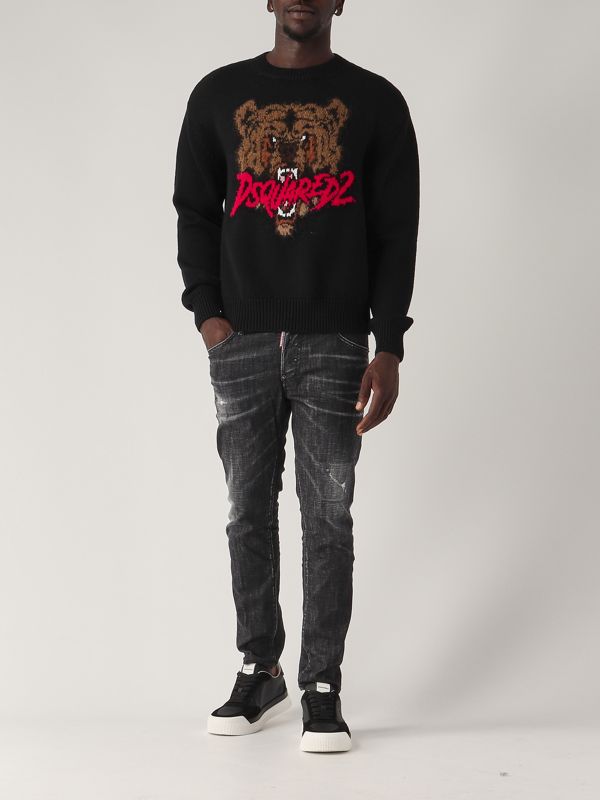 Dsquared2 wool-blend sweater with bear pattern for men