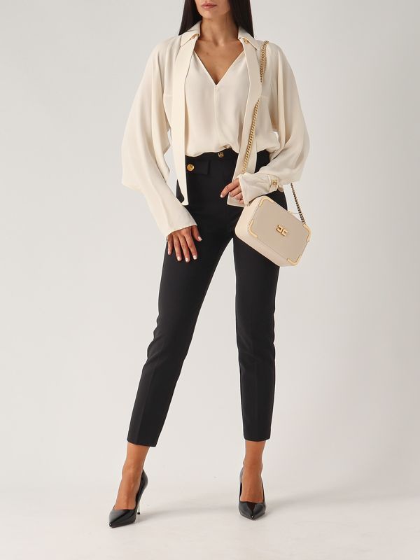 ELISABETTA FRANCHI●ジュエルピン付き ギャザー半袖Tシャツ Elisabetta Franchi women's georgette shirt cb00842e2 Butter