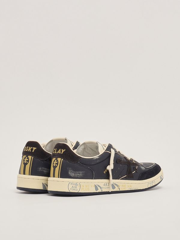 スニーカー PREMIATA BSKT-CLAYD-6780 Sneakers Basket Clay in pelle Basket Clay Premiata Men's White and Sky Blue Leather