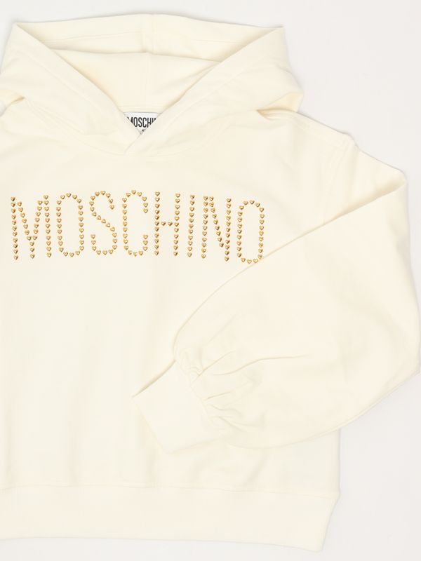 Felpa bambina Moschino con logo in borchie hdf05zlda16 Bianco