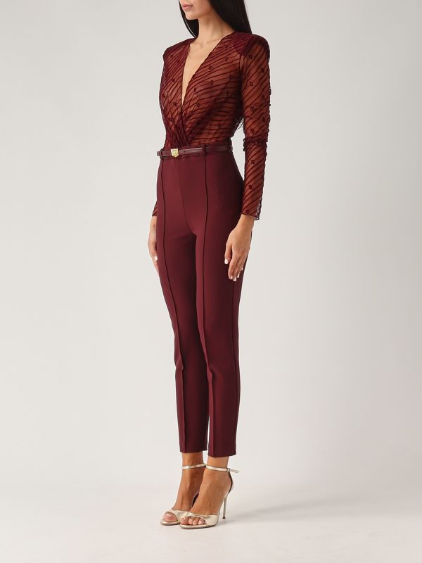 Elisabetta Franchi tulle jumpsuit with belt for women