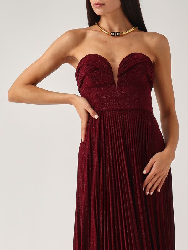 パーティードレス ELISABETTA FRANCHI Pleated lurex jersey red carpet dress wit Elisabetta Franchi Woman Red Carpet Dress in Jersey Lurex
