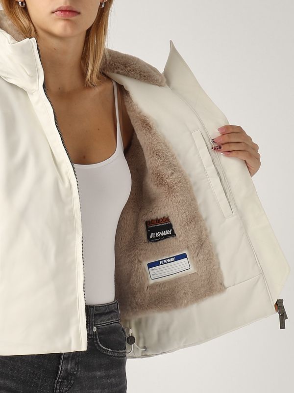 ジャケット K-WAY Woman Jacket Beige K8138QW 634 Jackets Woman STEPHY BONDED 3/4 LENGTH BEIGE G-BLUE D