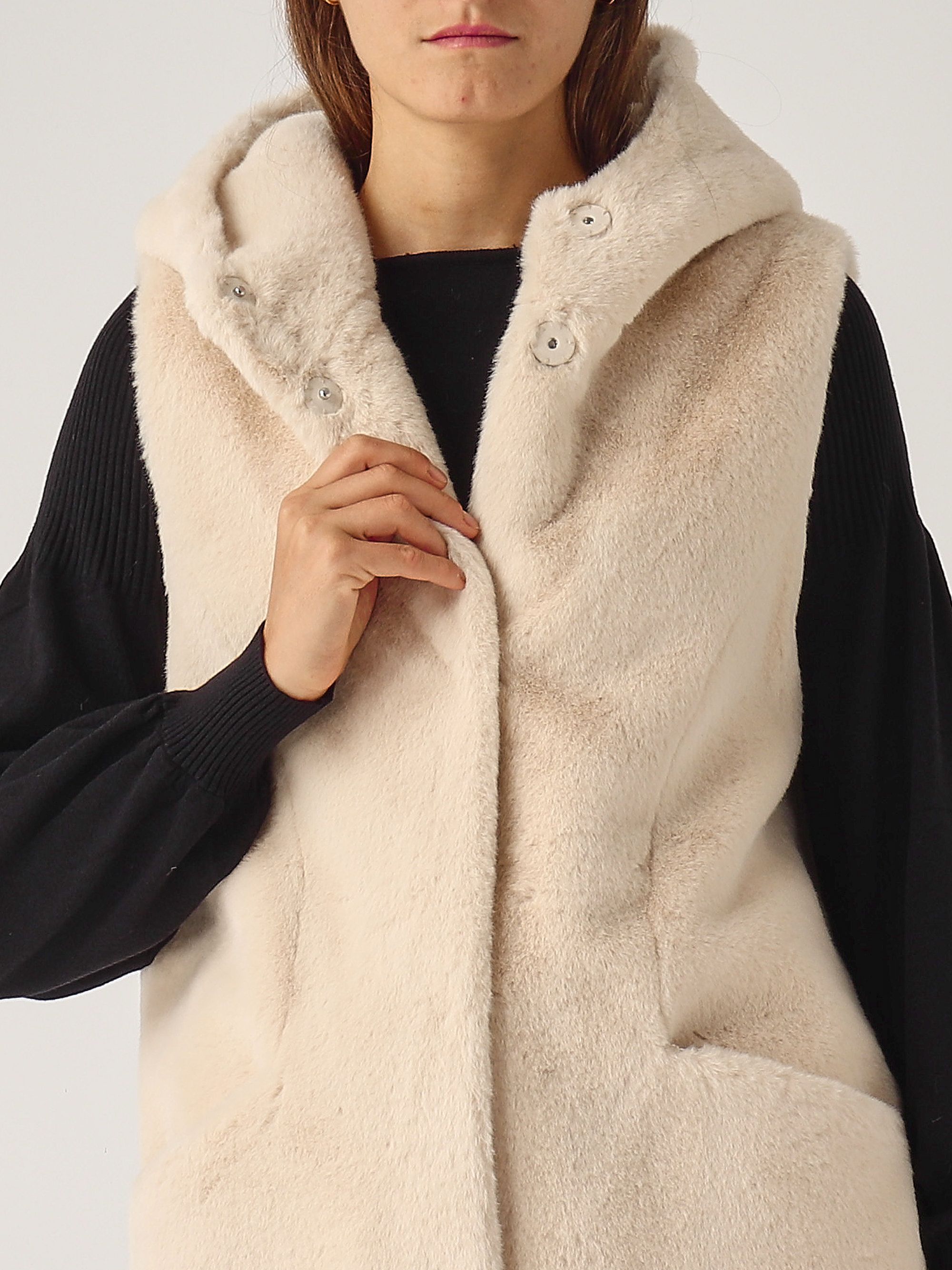 Gilet D'hiver Femme Van Der Rich - Fausse Fourrure Douce, 2 Poches Latérales, Fermeture Boutons, Taille Unique T36-T40