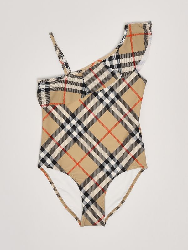 1. Maillot de bain une pièce pour fille en tissu extensible Check Beige Burberry 8100075