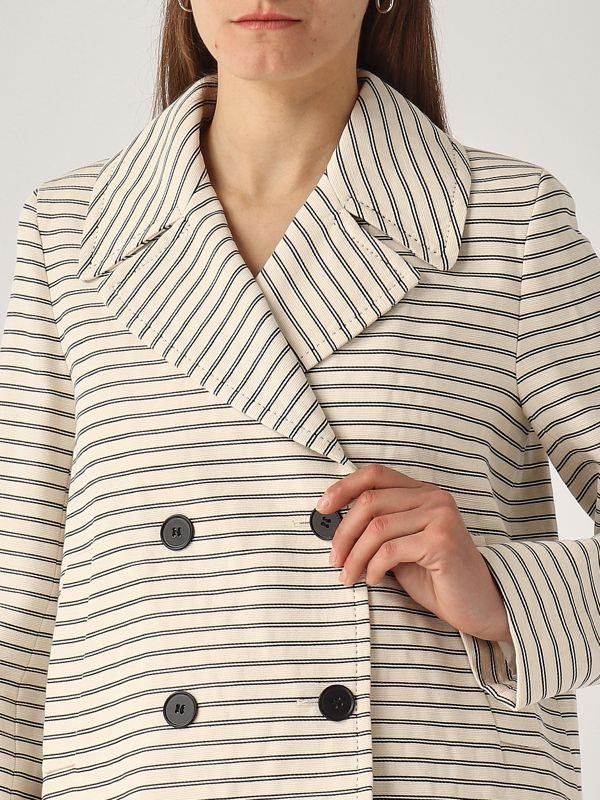 アウターその他 MAX MARA STUDIO Woman Blazer White 2516041081600 001 Women's Aswan cotton jacket 2516041081600 Ivory-Navy