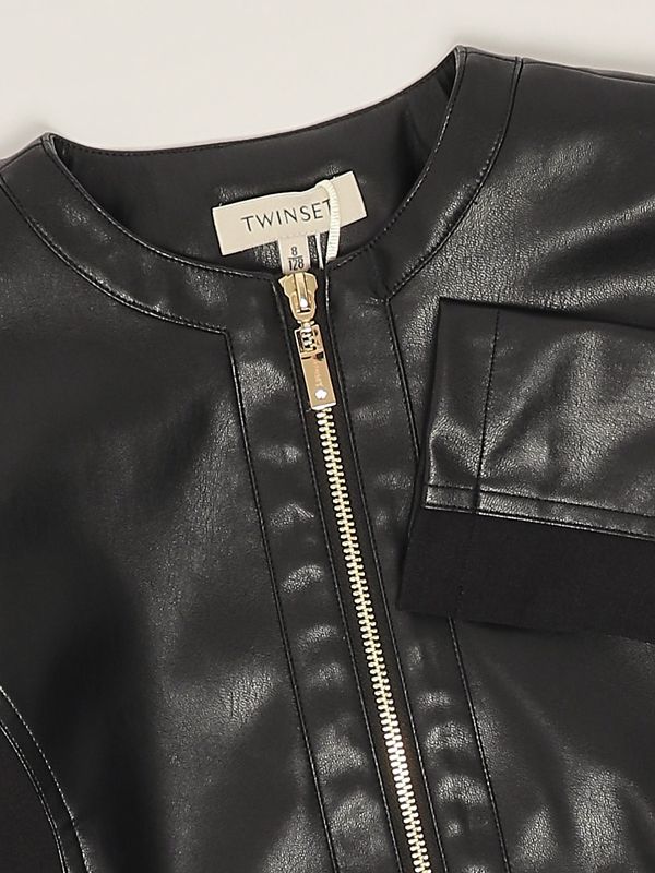 Giacca bambina in simil pelle e tessuto 251gj2560 Nero