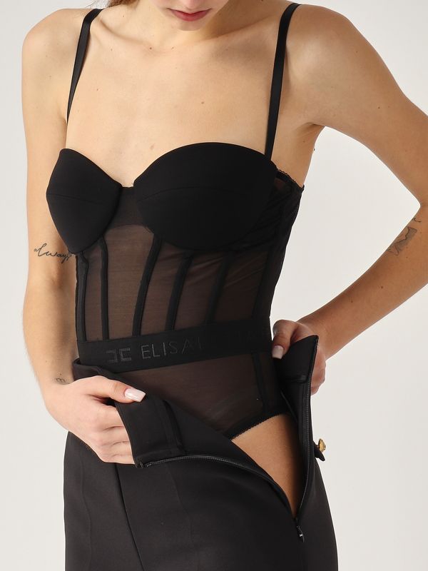 4. Body donna in crepe e tulle Nero Elisabetta Franchi bo02351e2