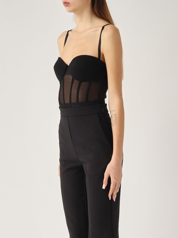 Women's crepe and tulle bodysuit bo02351e2 Black | Caposerio.com
