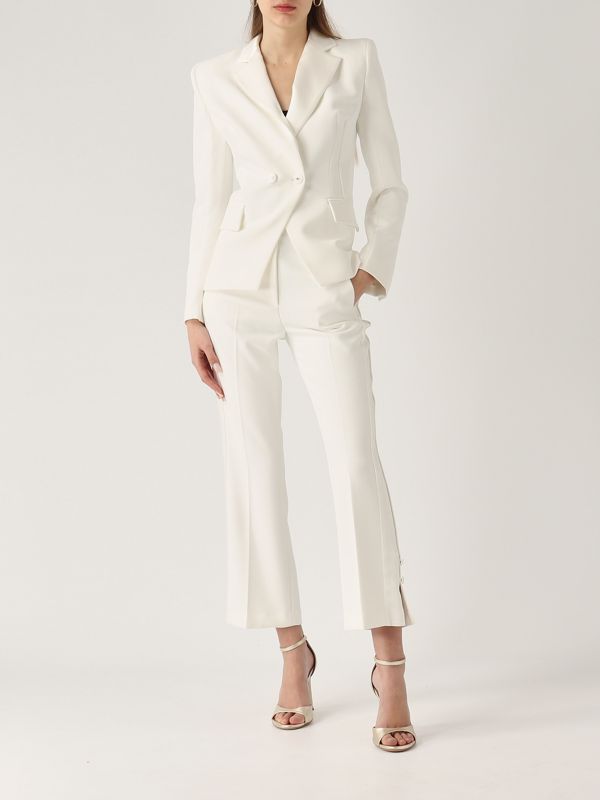 パンツ ELISABETTA FRANCHI Woman Pants Ivory PA082 360 Elisabetta Franchi women's pants with crepe belt pa05342e2