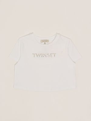 T-shirt bambina in cotone stretch Bianco-Oro Twinset
